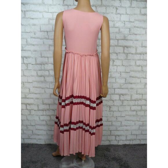 $570 Maje Pink Burgundy Lace Inset Vneck Ritello Accordion Pleat Maxi 1 NWT - Picture 9 of 9